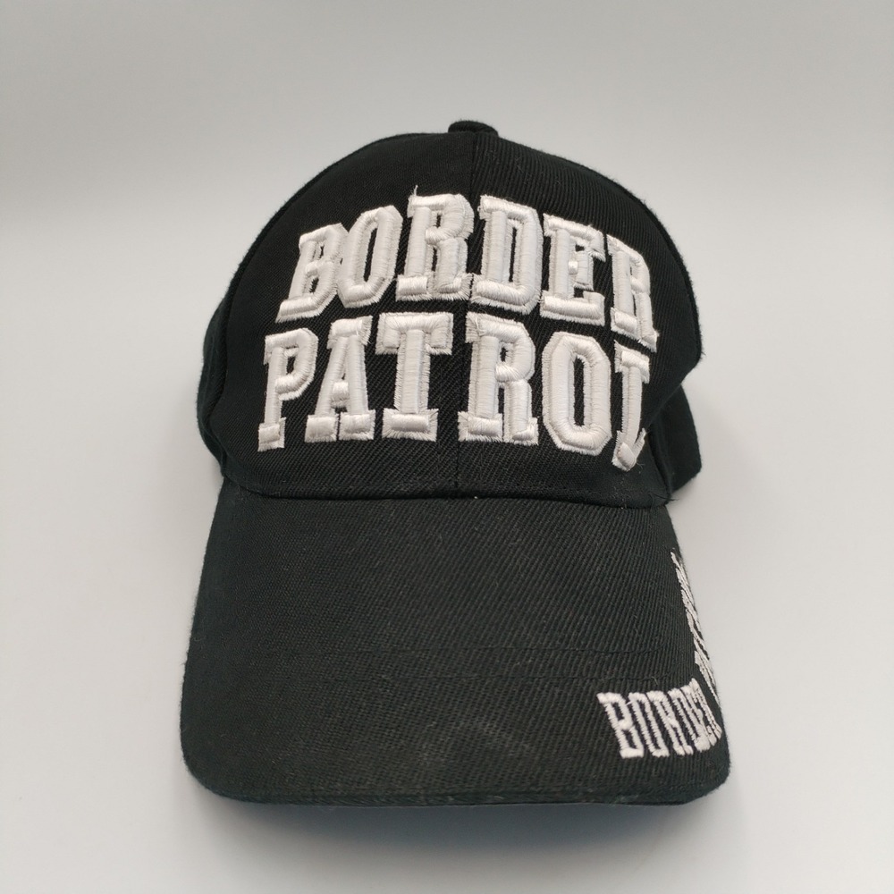 VTG Border Patrol Spell Out Black‎ White Two-Tone Embroidery Baseball Hat Cap